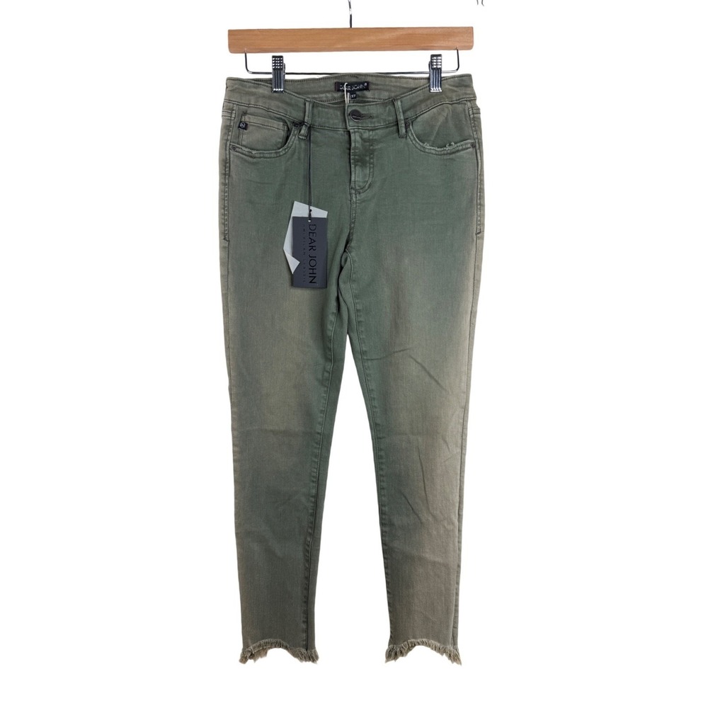 New Dear John Women's Jeans Green Faded Denim Raw Hem Skinny Ankle Size 27